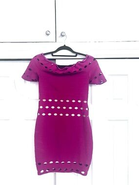 Fuchsia Off-Shoulder Bandage Dress with Cutout Details